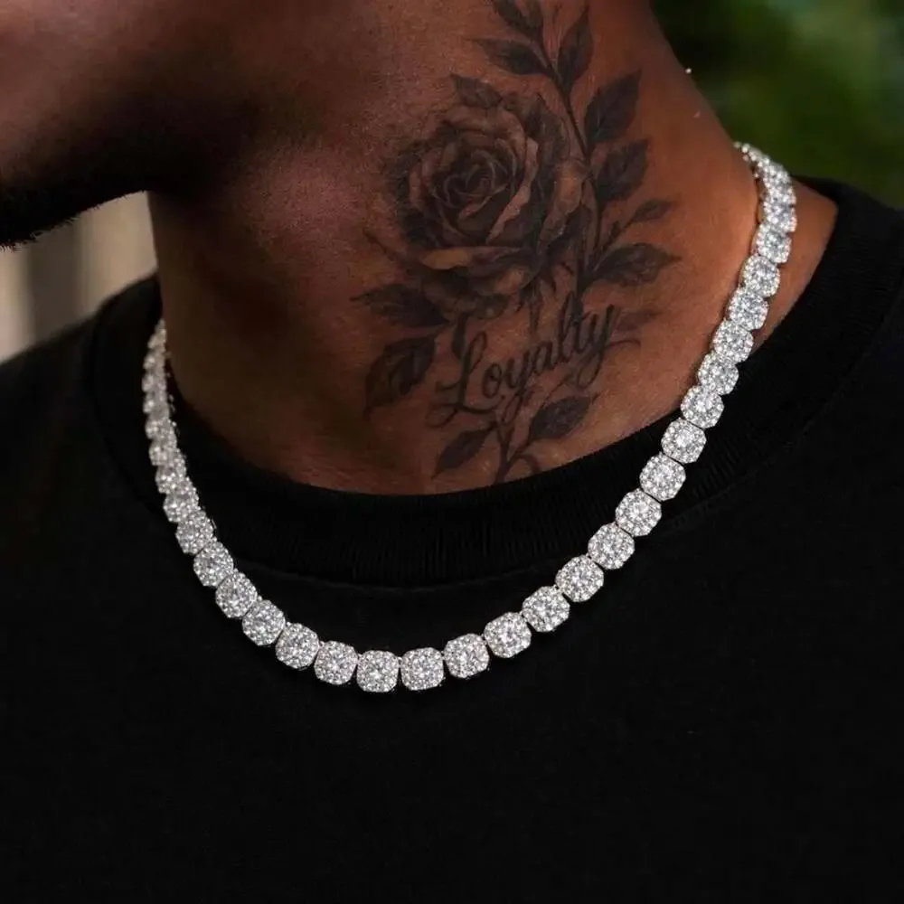 Silver 10mm Square Cluster Tennis Chain – 20 Inch